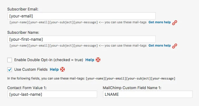 custom fields for mailchimp.com contact form 7 settings
